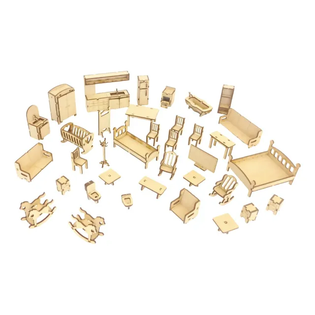Kit De 36 Muebles Para Muñecas En Madera De Fibro Facil
