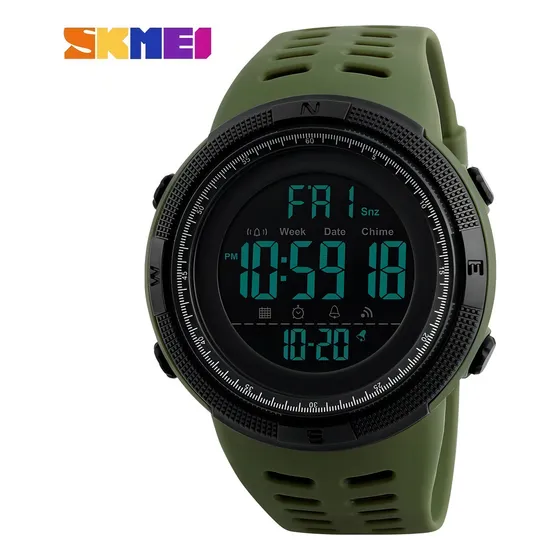 Reloj pulsera digital Skmei 1251 con correa de poliuretano color verde musgo - fondo negro
