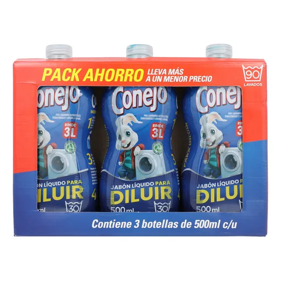 Pack Jabón Líquido Conejo Para Diluir 500 Ml X 3 Un