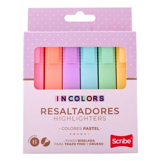Resaltadores Pastel Scribe Incolors X6 Unidades