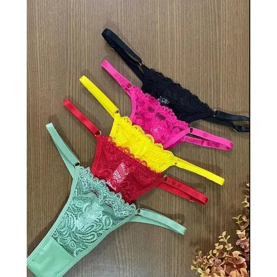 Kit 12 Calcinhas Fio Com Regulagem Renda Sensual Sexy