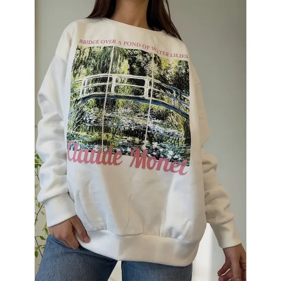 Buzo Over Frisa Estampado Mujer Cuadro Monet