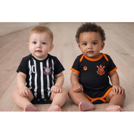 Body Corinthians 2 Pçs Preto E Laranja Uniforme Mesversário Preto- Laranja G