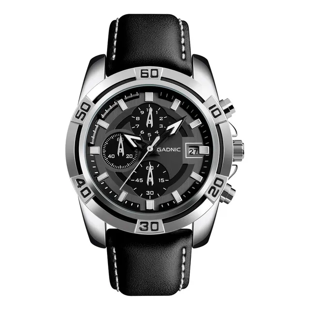 Reloj Pulsera Para Hombre Gadnic Movimiento De Cuarzo Malla Negra Bisel Gris Oscuro