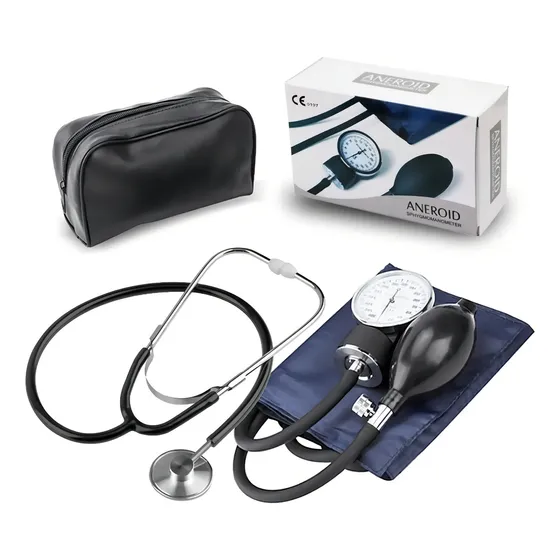 Tensiometro Manual Aneroide Llave Calibrar Estetoscopio Profesional Estuche Color Azul