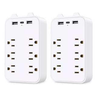 2 Pcs Adaptador De Pared Multicontactos,6toma,2 Usb,1 Tipo C 2 Pcs Adaptador De Pared Multicontactos,6toma,2 Usb,1 Tipo C