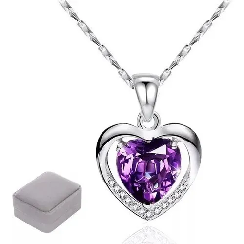Corazón De Aguamarina, Corazón De Cristal, Collar925,púrpura