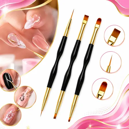 Kit 3 Pincéis 2 Pontas Unhas Gel Acrigel Decoração Nail Art Manicure Acabamento Profissional Ponta Dupla Boa Dica