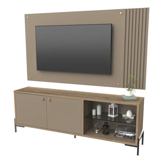 Rack + Panel Lcd 65 2ptas Modular Incluye Soporte Para Tv Color Roble Davos/gris Arcilla