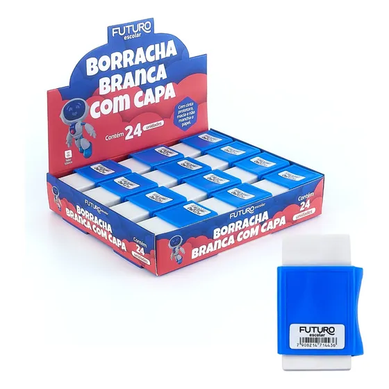 Kit 24 Borracha Branca Escolar Com Capa Escolar Escritório