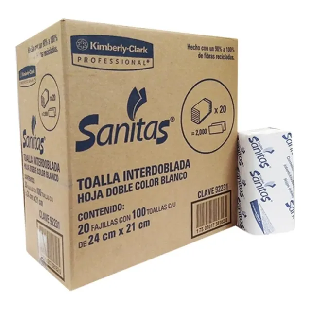 Sanita Toalla Interdoblada 20 Paquetes Con 100 Hojas