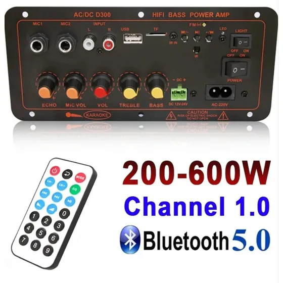 Placa Amplificada 12v 24v 110v Módulo D300 Tarjeta Bluetooth