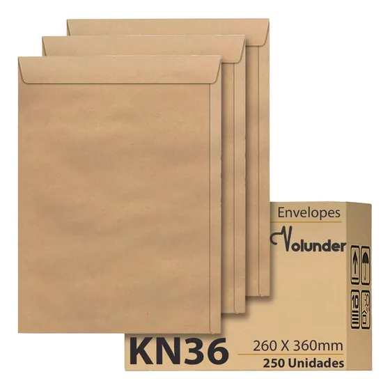 Envelope 26 X 36 Cm Pardo Kraft 250 Unidades Volunder