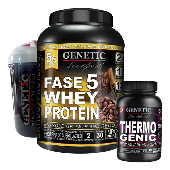 30 Serv Whey Proteína Thermogenic Genetic Músculos Definidos Sabor Cappuccino