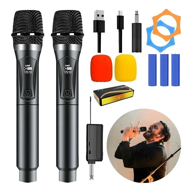 Microfono  W2 Dinamico Mano 2 Inalambrico Con Receptor Uhf