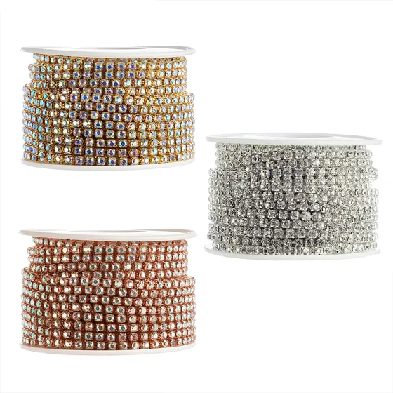 Rollo Strass De Vidrio Engarzado Continuo Ss12 3mm X 9 Mts