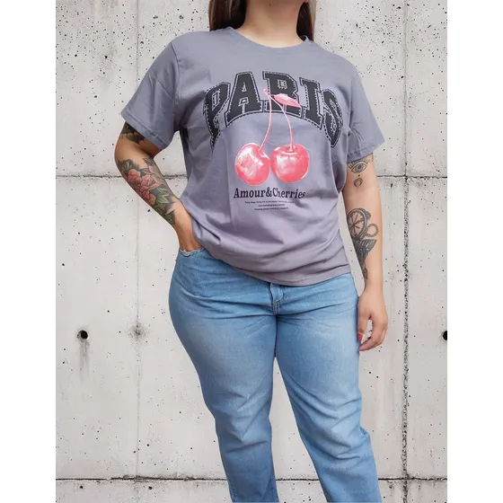 Remera Algodón Premium Paris Estampa C/strass Dama T-especia