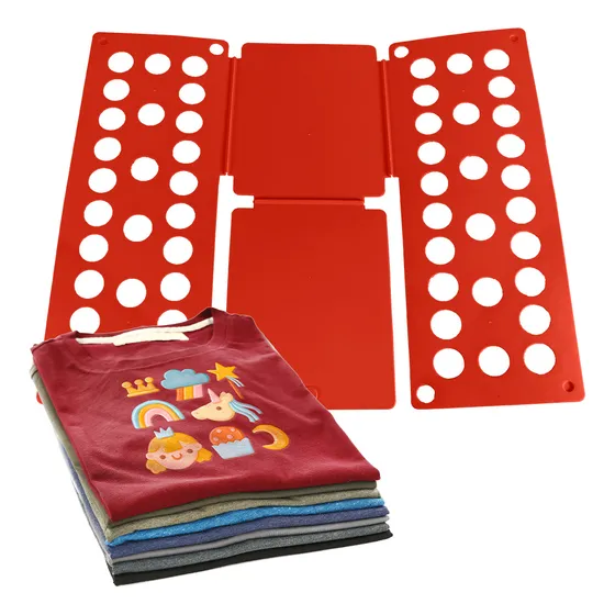 Tabla Doblador Plegable Manual Para Ordenar Camisetas Diler Tablero De Plástico Organizador De Ropa Infantil Para Lavandería Compacta Color Rojo