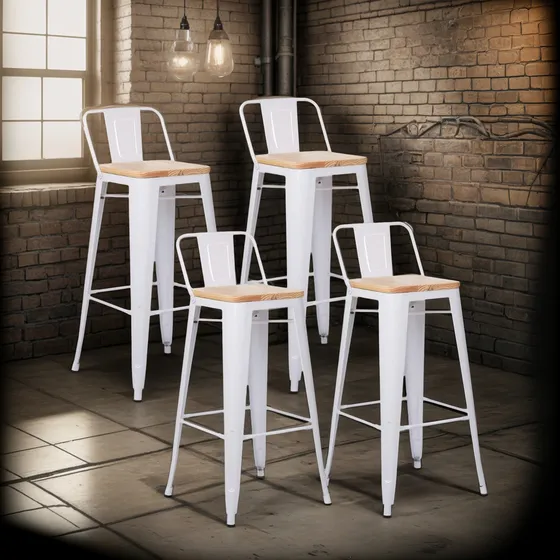 Pack X4 Taburete Tolix De Madera Negro 66cm