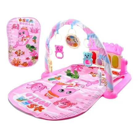 Gimnasio Para Bebe Didactico Tapete Juego Tipo Piano Musical Color Rosa