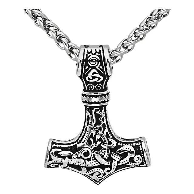 Collar Martillo Vikingo Thor Nórdico Acero Inoxidable Hombre