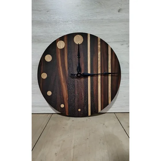 Reloj De Pared. Reloj Madera Samán Y Fresno. Fase Lunar