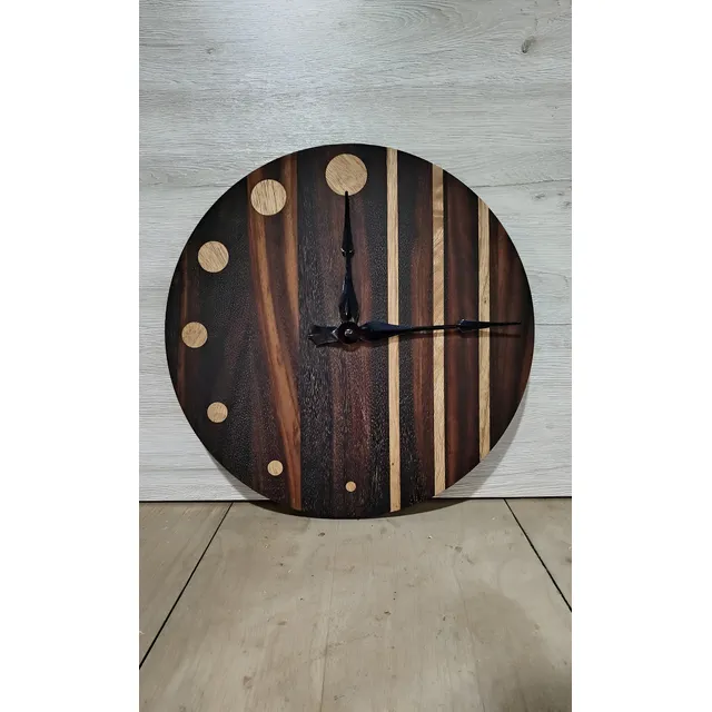 Reloj De Pared. Reloj Madera Samán Y Fresno. Fase Lunar