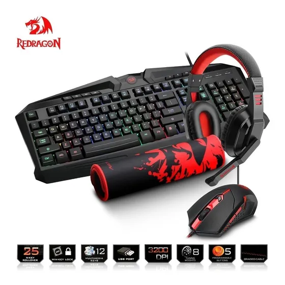 Kit Redragon Teclado Rg6, Mouse, Audifonos Y Mouse Pad Nuevo