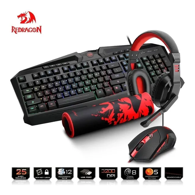 Kit Redragon Teclado Rg6, Mouse, Audifonos Y Mouse Pad Nuevo
