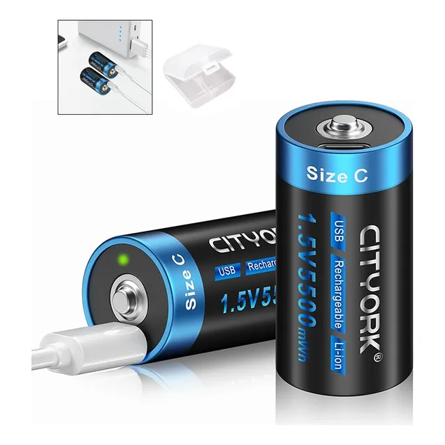 Cargador Y Pilas Recargable Tipo C/lr14 De 1.5v 2batería Usb