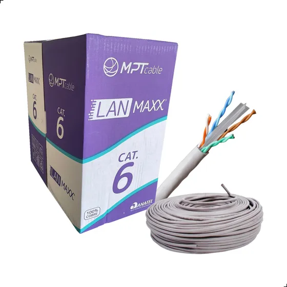 Cabo De Rede Lan Cat6 305 Metros 100% Cobre Cinza Mpt