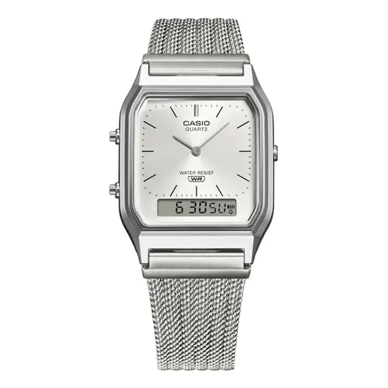 Reloj Casio Aq-230em-7acf Vintage Cuadrado Elegante Casual Plateado Plateado Plateado