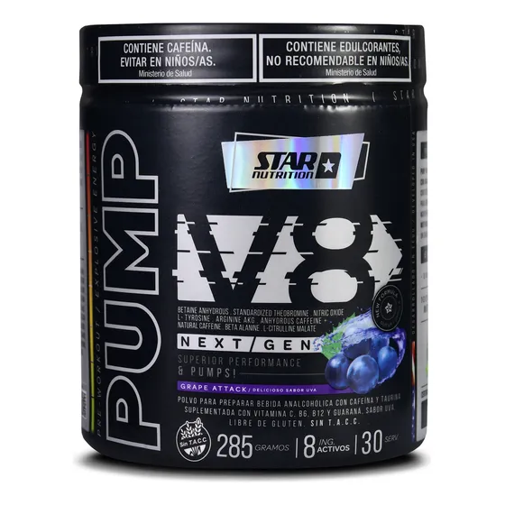 Suplemento en Polvo Star Nutrition Pump V8 Aminoácidos Sabor Grape Attack en Pote de 285g