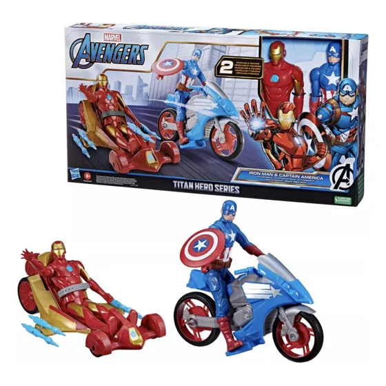 Muñecos Ironman Y Capitan América Marvel Carro Y Moto 30 Cm