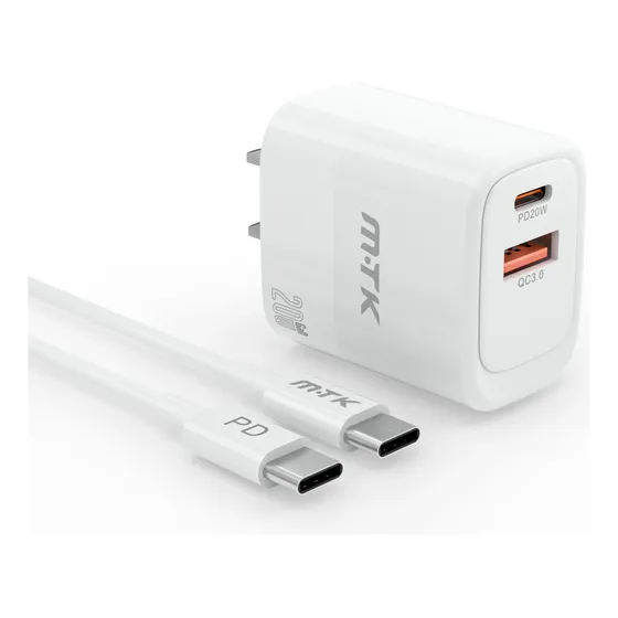 Cargador Carga Rapida Gan Dual Salida Tipo C Pd 20w Y Usb A 18w Compatible Con Samsung Motorola