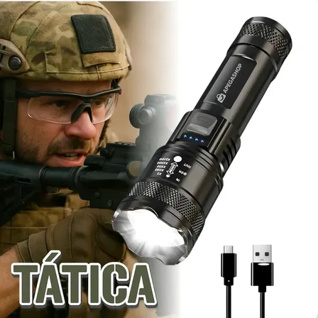 Lanterna Militar Tática Led Cree Recarregável Mais Forte Do Mundo Ultra Potente 1000m Zoom Alto Brilho Resistente Agua Sitio Fazenda Branco Preto