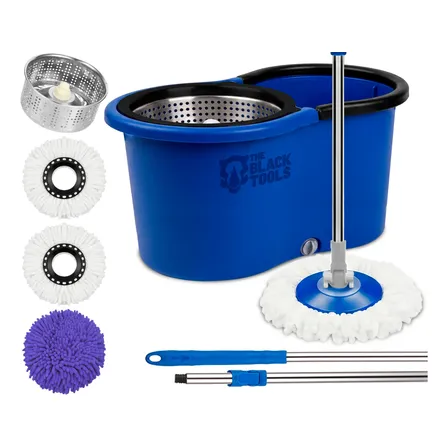 Esfregão Mop 360° Balde Inox Giratório 12l Com 3 Refis Azul Azul