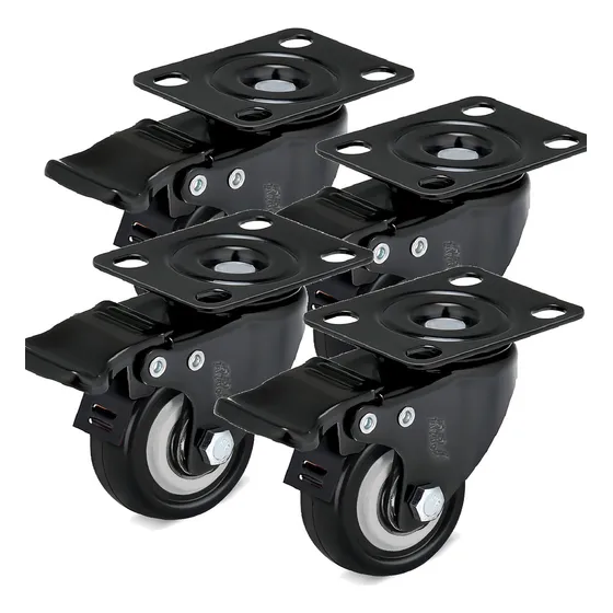 Kit 4 Rodízios Rodas Giratórias Reforçada 400kg Rodinhas Para Moveis Com Trava E Freio Rodízios com Placa Rodas 2" Polegadas 50mm Pvc Ideal Para Moveis, Carrinhos, Bancadas De Trabalho Marca Rrj
