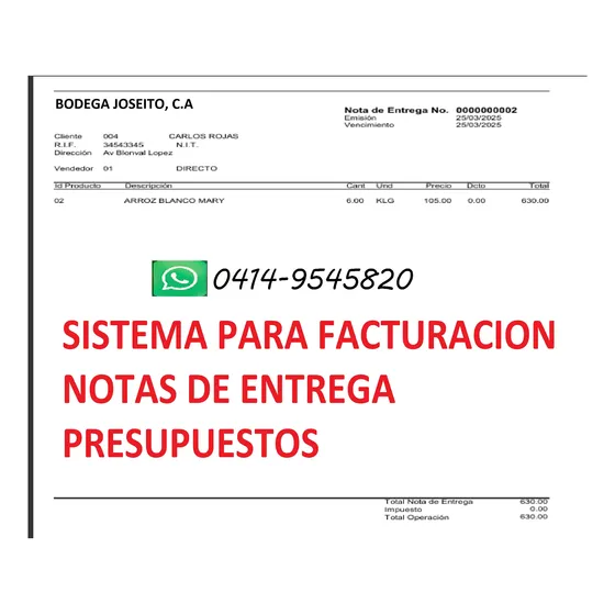 Sistema Administrativo Facturación Inventario Nota D Entrega