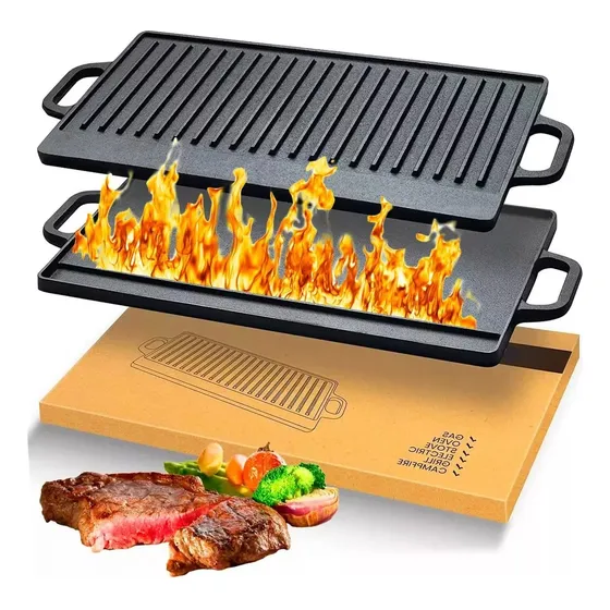 Plancha Grill Hierro Fundido Reversible Antiadherente 40x20