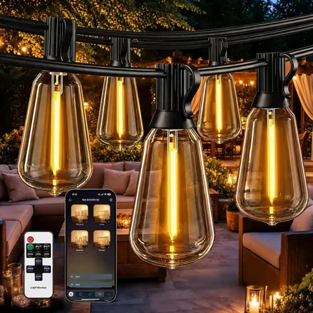 St38 15m Varal Cordão Luzes Bluetooth 20 Lâmpadas 110/220v Branco Quente 127/220v