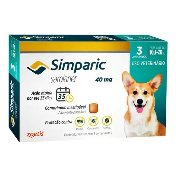 Simparic Cães 10.1kg a 20kg Caixa com 3 Comprimidos