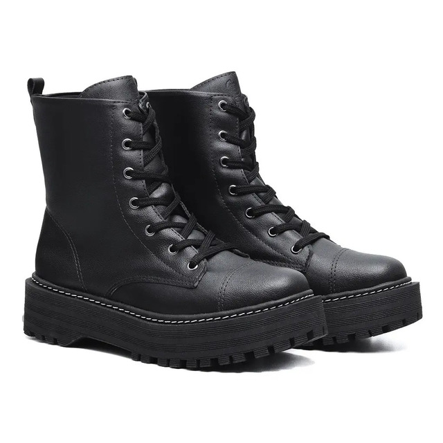 Bota Feminina Coturno Tratorado Plataforma Blogueira Moda Preto Fosco 37