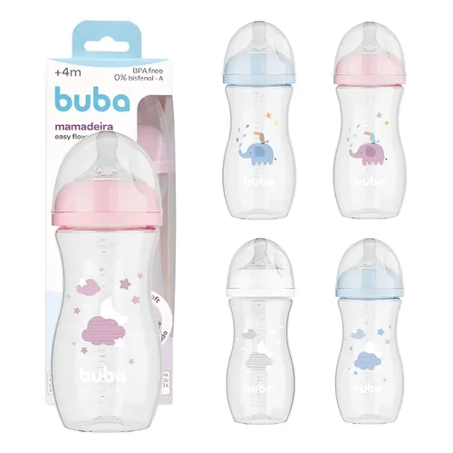 Mamadeira Easy Flow Nuvem 270ml Anticólica Buba Cor Rosa