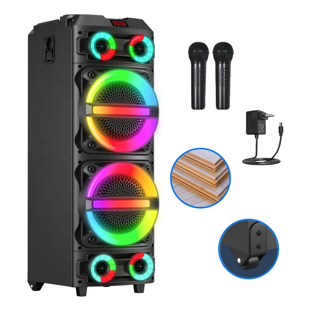 Alfamonla Gran Altavoz Inalámbrico Bluetooth Con Micrófono Y Eq, Subwoofer Karaoke Altavoz Exterior, Portátil Recargable Bocinas Grandes Amplificada Baffle, Soporte Bt/usb/tf/aux/fm/tws/mic