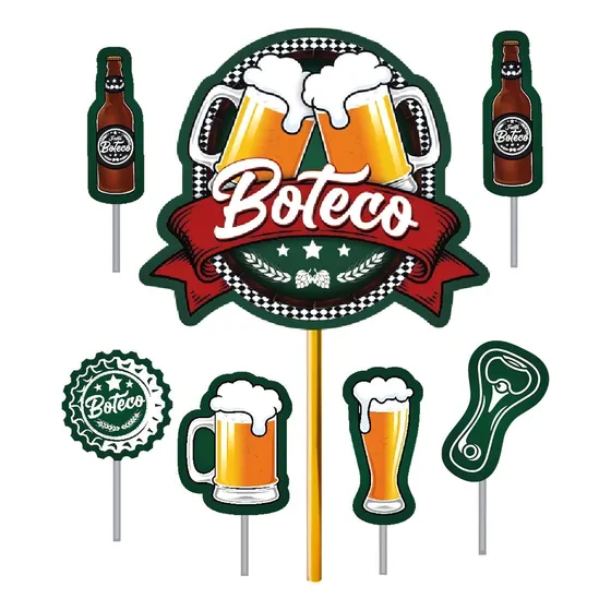 Topo - Topper - Decoração Bolo E V A - Festa Boteco Cor Decorado