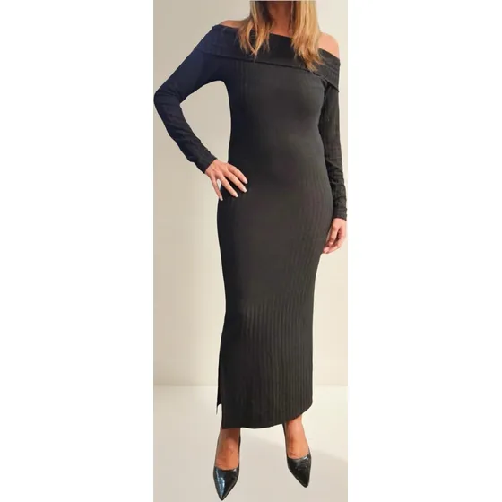 Vestido Tejido Largo Con Tajo
