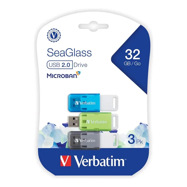 Kit 3 Memoria Usb 32gb Verbatim Usb 2.0 Laptop Pc Win Color Seaglass