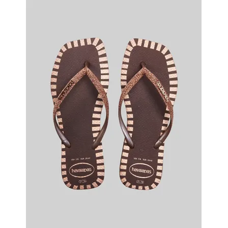 Sandália Slim Square Glitter Contour Havaianas Café Estampada 33/34