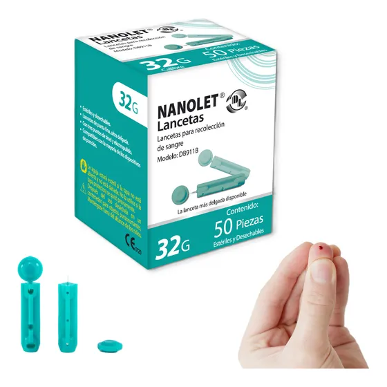 Lancetas Nanolet Para Glucometro Gmate 50 Pzas Color Azul Claro